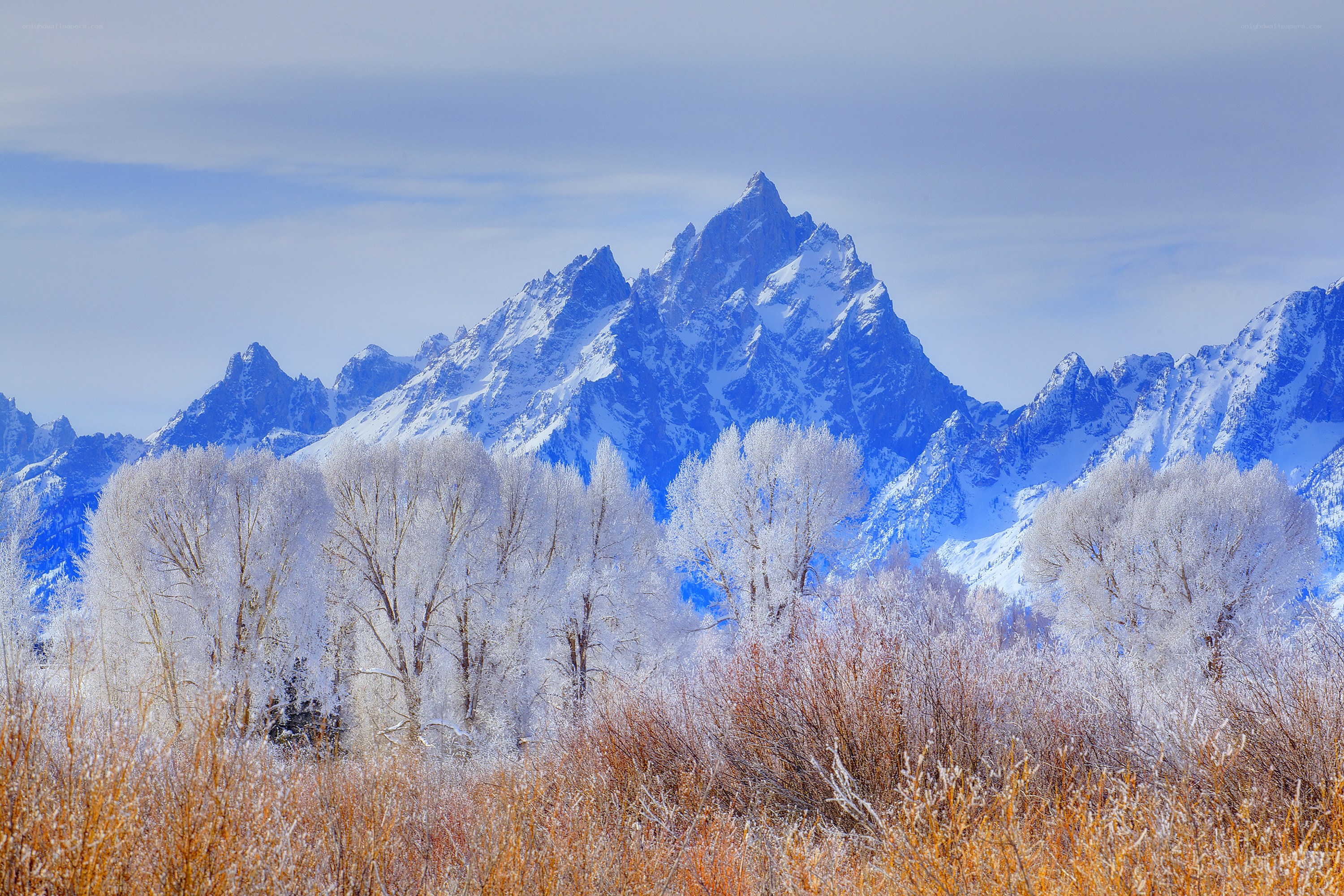Snow-covered mountains in winter
