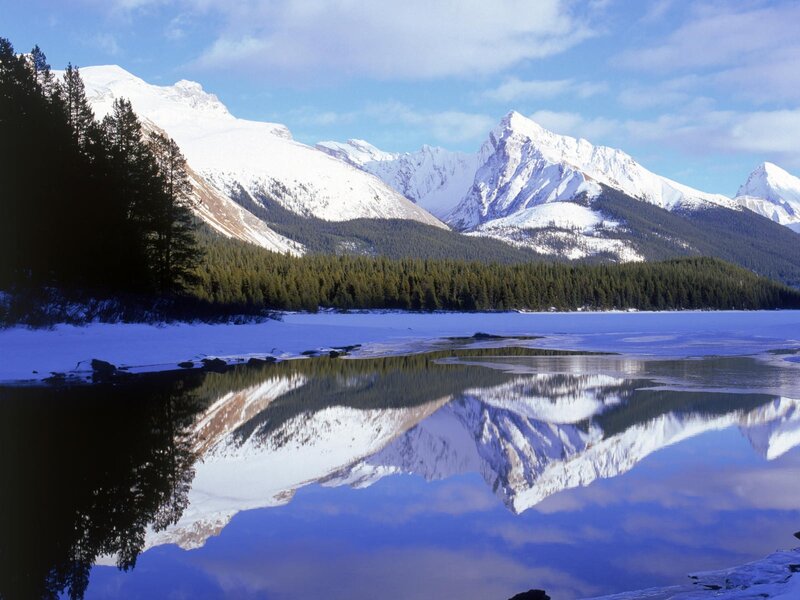 Snow-covered Mountains — Lake, Forest