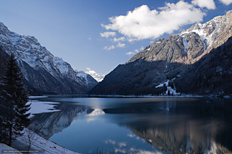 Snow-covered Mountains Lake
