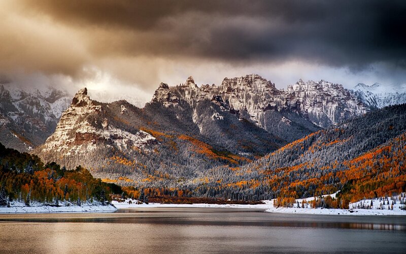Snow-covered Mountains — Orange, Dramatic, Autumn