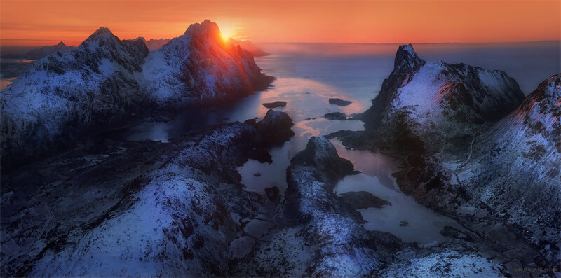 Snow-covered Mountains — Orange, Dramatic, Sunrise, Photograph