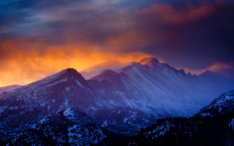 Snow-covered Mountains — Orange, Dramatic, Sunrise