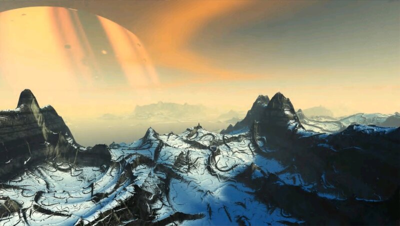 Snow-covered Mountains — Orange, Dramatic, Sunset, Digital Art, Planet
