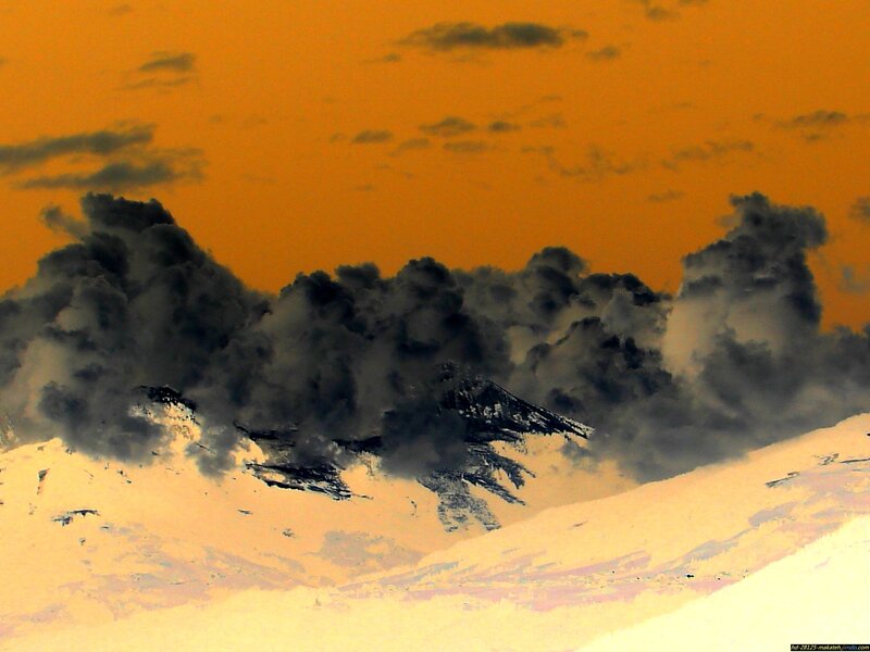 Snow-covered Mountains — Orange, Dramatic, Sunset, Photograph, Clouds, Sky