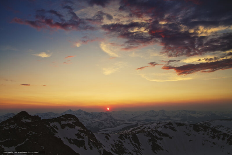 Snow-covered Mountains — Orange, Dramatic, Sunset, Photograph, Sky, Sun