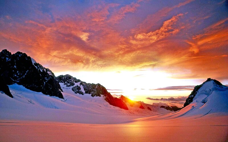 Snow-covered Mountains — Orange, Dramatic, Sunset, Photograph, Sky