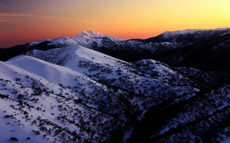 Snow-covered Mountains — Orange, Dramatic, Sunset, Photograph, Snow