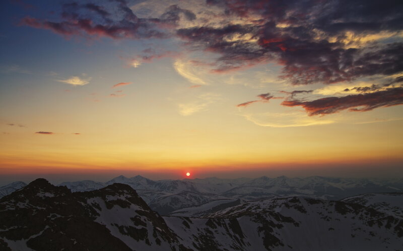 Snow-covered Mountains — Orange, Dramatic, Sunset, Photograph, Sun