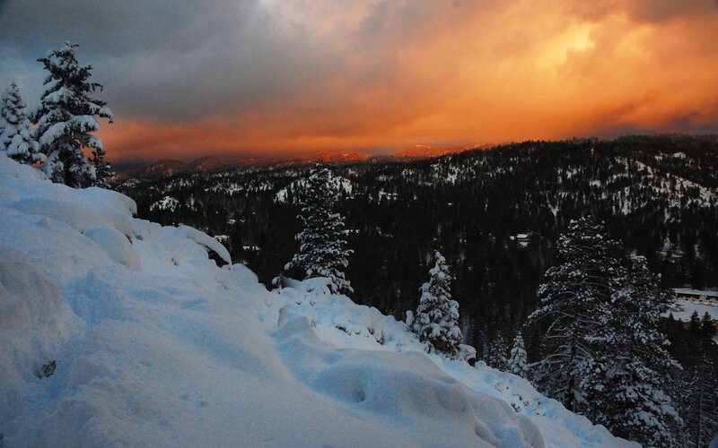 Snow-covered Mountains — Orange, Dramatic, Sunset, Photograph, Trees