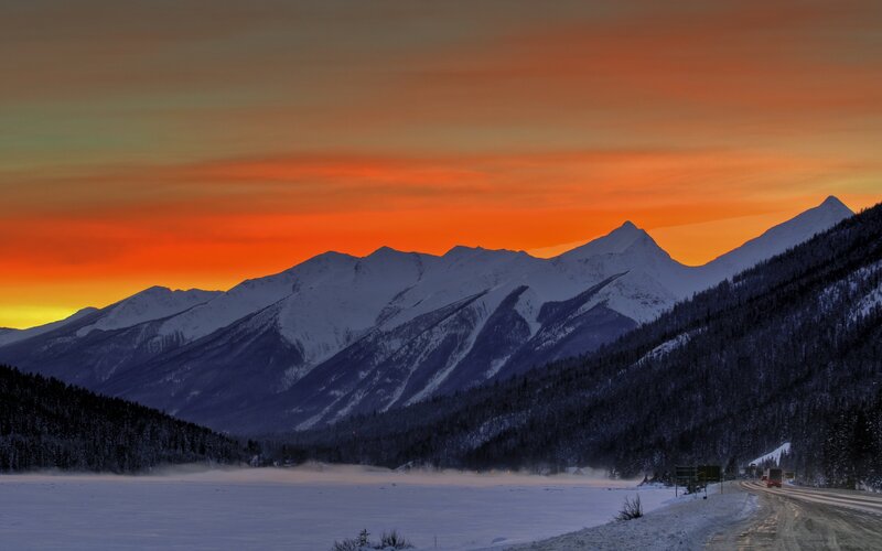 Snow-covered Mountains — Orange, Dramatic, Sunset