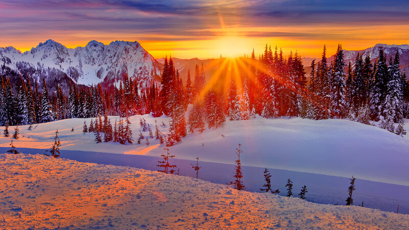 Snow-covered Mountains — Orange, Serene, Sunrise