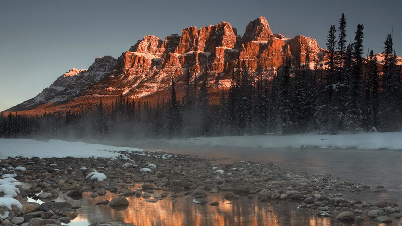 Snow-covered Mountains — Orange, Serene, Winter
