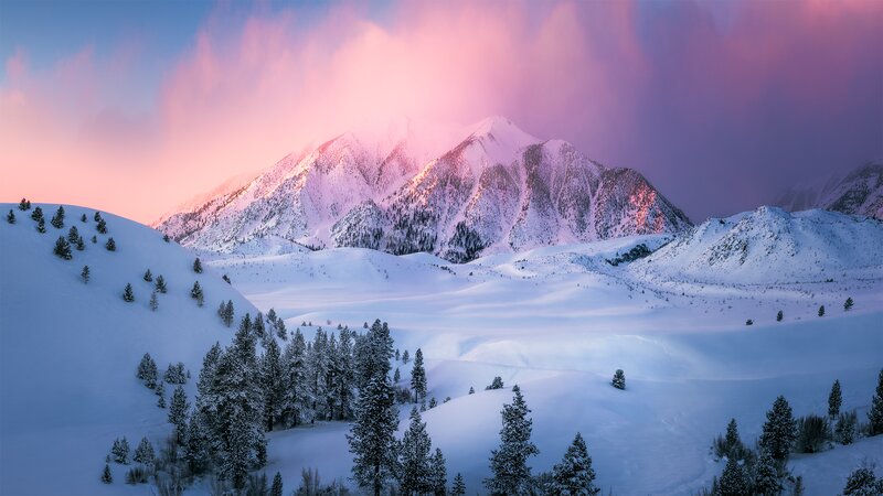 Snow-covered Mountains — Pink, Serene, Sunrise
