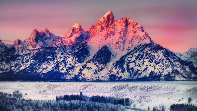 Snow-covered Mountains — Pink, Serene, Sunset, Photograph