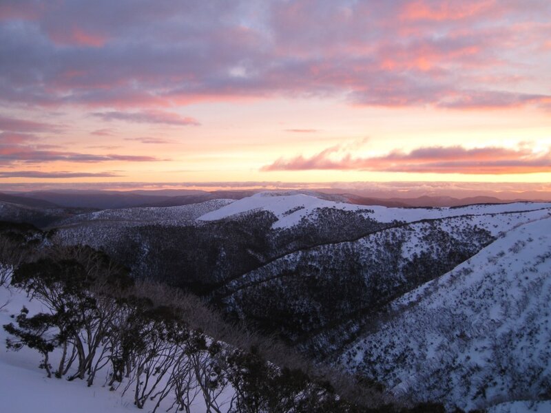 Snow-covered Mountains — Pink, Serene, Sunset, Photograph, Trees, Sky