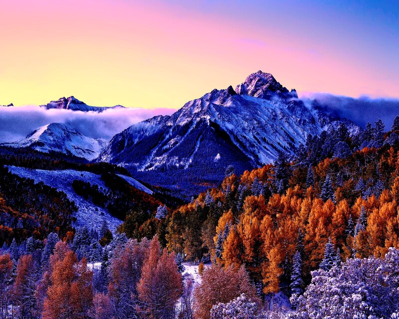 Snow-covered Mountains — Purple, Dramatic, Autumn