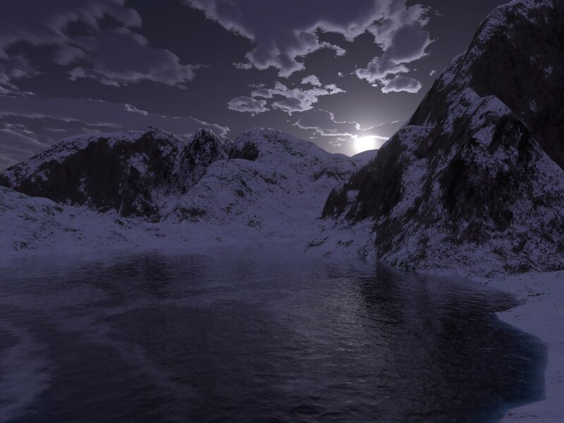 Snow-covered Mountains — Purple, Dramatic, Night, 3d Render