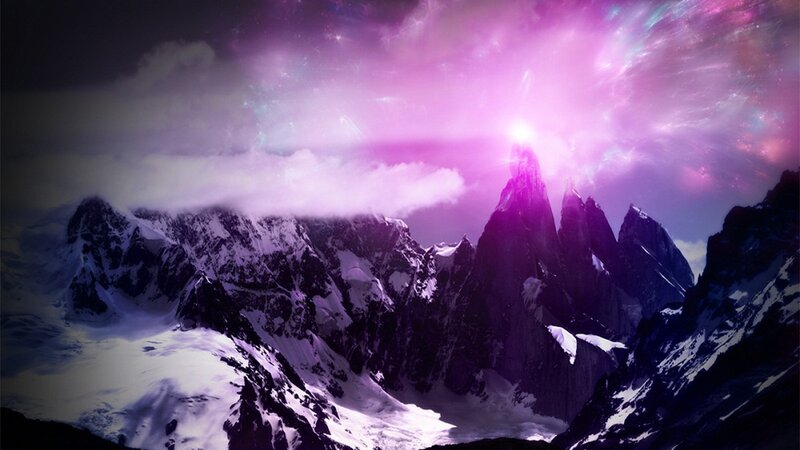 Snow-covered Mountains — Purple, Dramatic, Night, Digital Art, Clouds, Sky, Pink