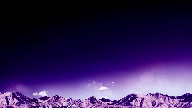Snow-covered Mountains — Purple, Dramatic, Night, Digital Art, Clouds, Sky