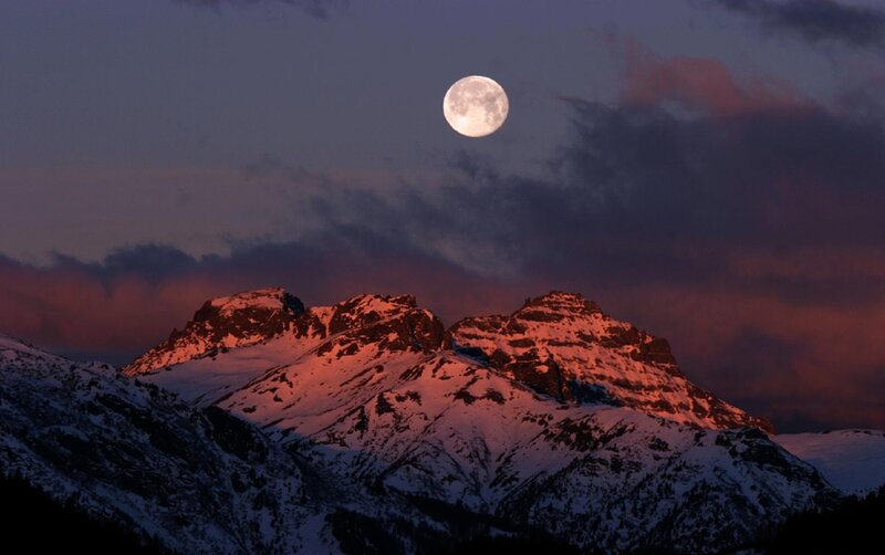 Snow-covered Mountains — Purple, Dramatic, Night, Photograph