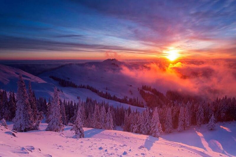 Snow-covered Mountains — Purple, Dramatic, Sunrise, Photograph
