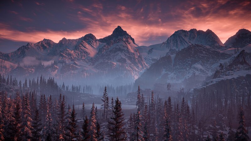 Snow-covered Mountains — Purple, Dramatic, Sunset, 3d Render