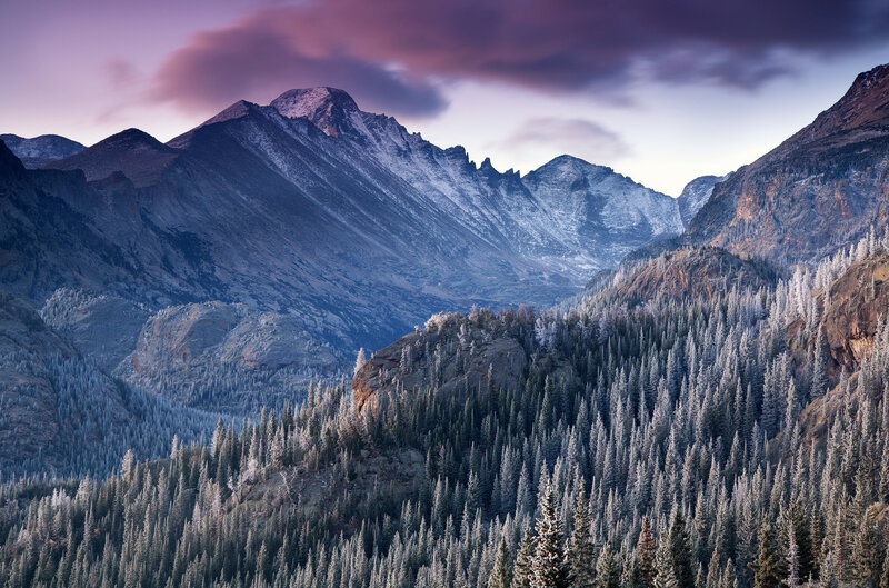 Snow-covered Mountains — Purple, Dramatic, Sunset, Photograph, Forests