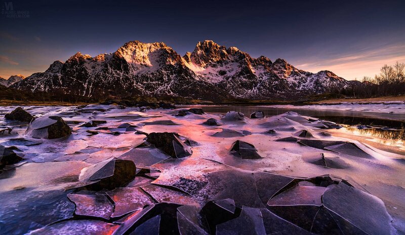Snow-covered Mountains — Purple, Dramatic, Sunset, Photograph, Ice