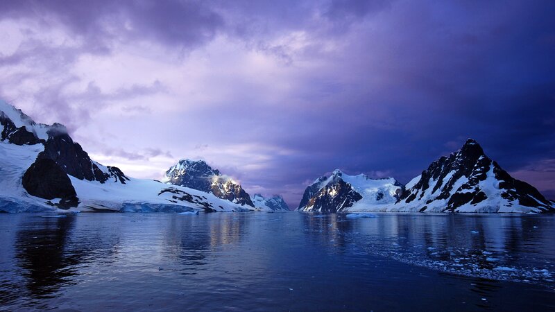Snow-covered Mountains — Purple, Dramatic, Sunset, Photograph, Icebergs
