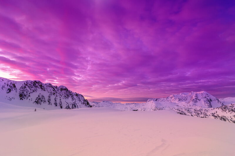 Snow-covered Mountains — Purple, Dramatic, Sunset, Photograph, Sky, Snow
