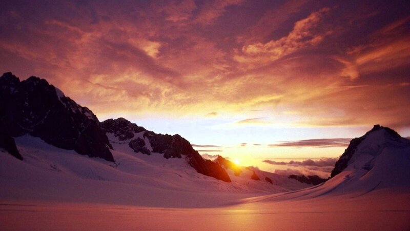 Snow-covered Mountains — Purple, Dramatic, Sunset, Photograph, Sky, Sun