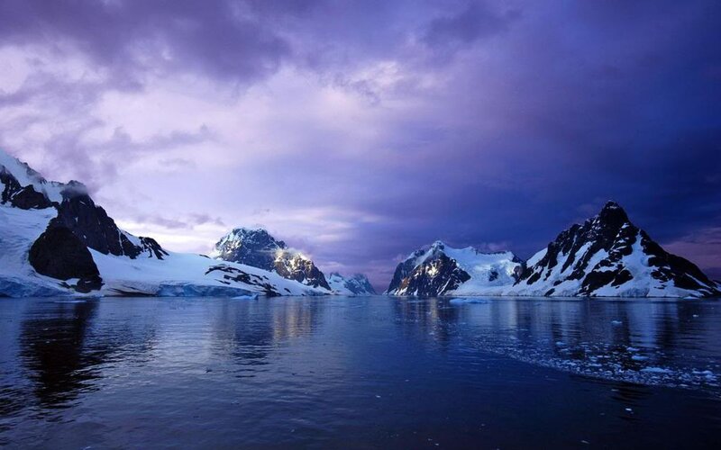 Snow-covered Mountains — Purple, Dramatic, Sunset, Photograph, Water