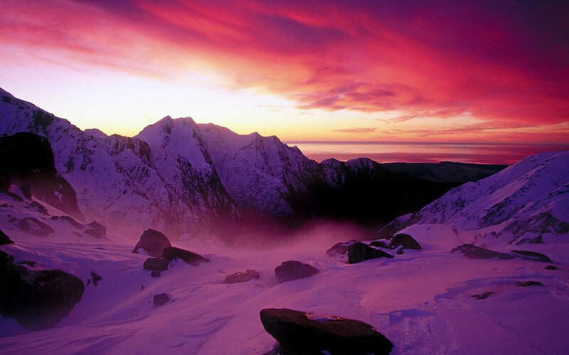 Snow-covered Mountains — Purple, Dramatic, Sunset