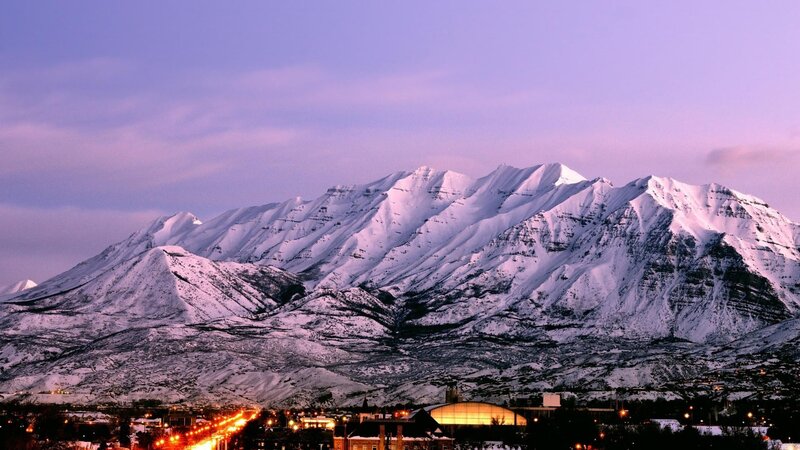 Snow-covered Mountains — Purple, Serene, Night, Photograph, City Lights