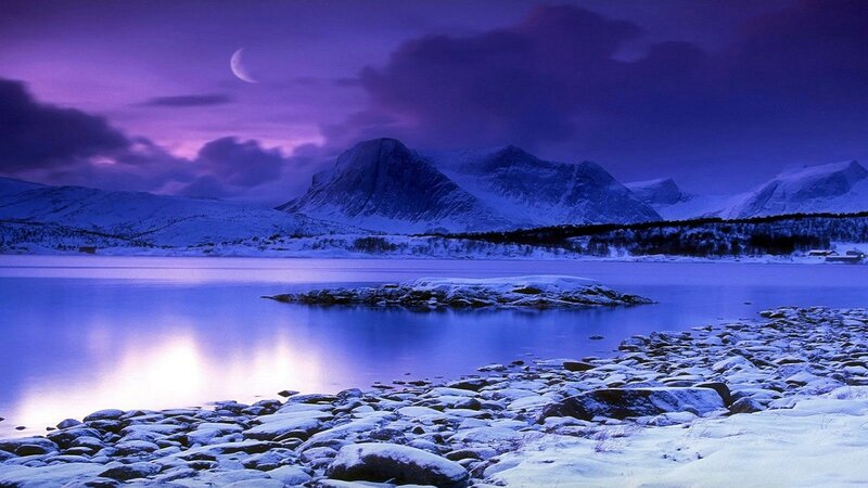 Snow-covered Mountains — Purple, Serene, Night