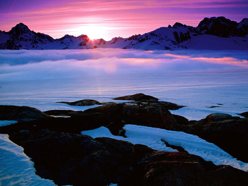 Snow-covered Mountains — Purple, Serene, Sunrise