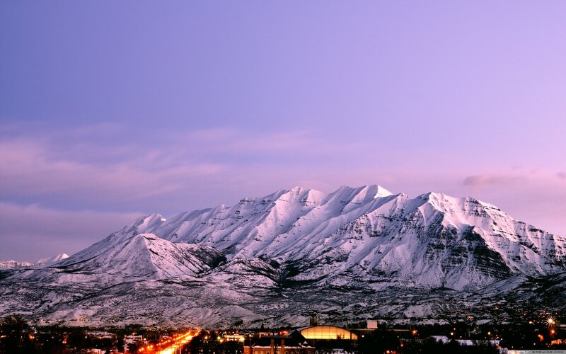 Snow-covered Mountains — Purple, Serene, Sunset, Photograph, City Lights