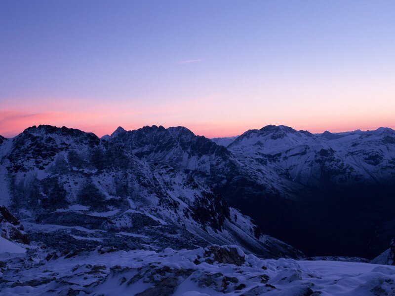 Snow-covered Mountains — Purple, Serene, Sunset, Photograph, Sky, Snow
