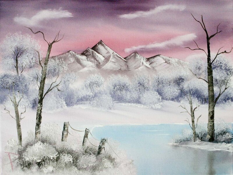 Snow-covered Mountains — Purple, Serene, Winter, Painting