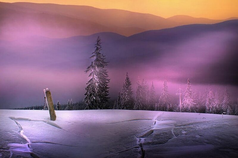 Snow-covered Mountains — Purple, Serene, Winter, Photograph