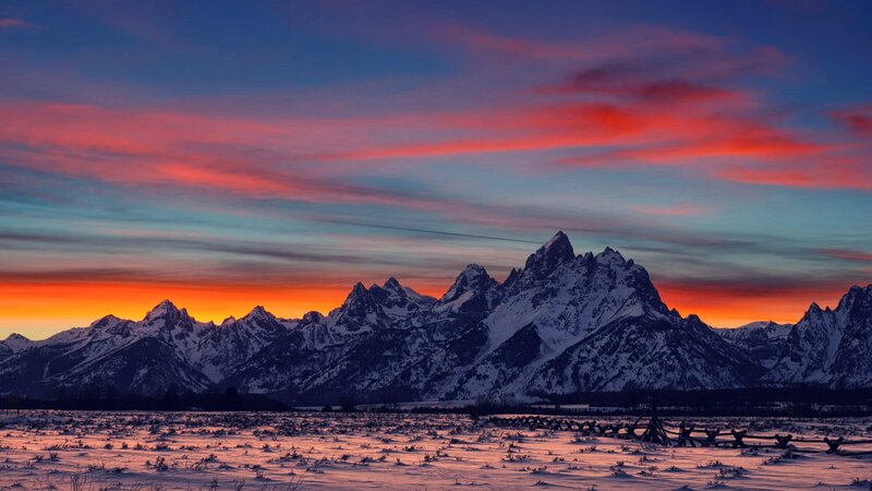 Snow-covered Mountains — Red, Dramatic, Sunset, Photograph, Sky