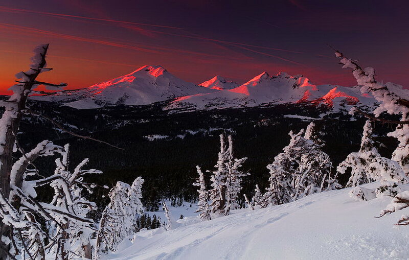 Snow-covered Mountains — Red, Dramatic, Sunset, Photograph, Snow
