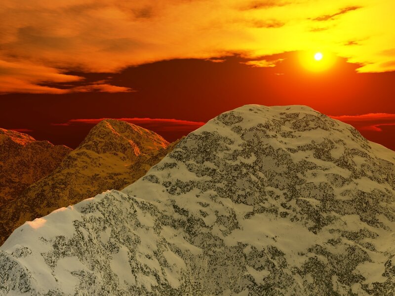 Snow-covered Mountains — Red, Dramatic