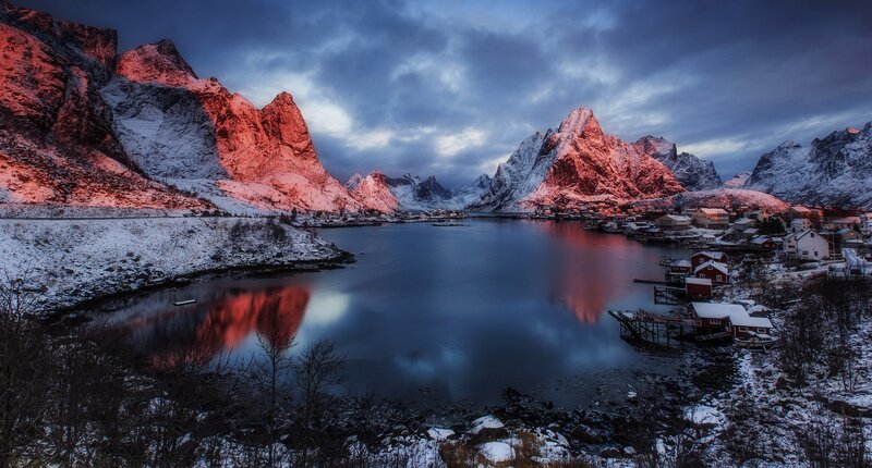 Snow-covered Mountains — Red, Dramatic, Winter