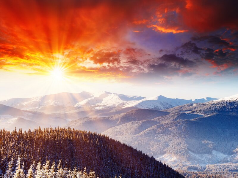 Snow-covered Mountains — Red