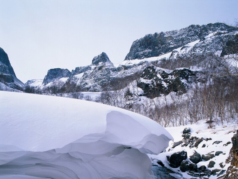 Snow-covered Mountains — White, Cold, Winter, Photograph, Trees, Rocks