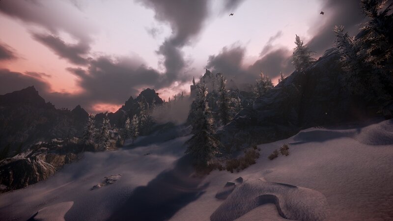 Snow-covered Mountains — White, Dramatic, Sunset, 3d Render, Trees