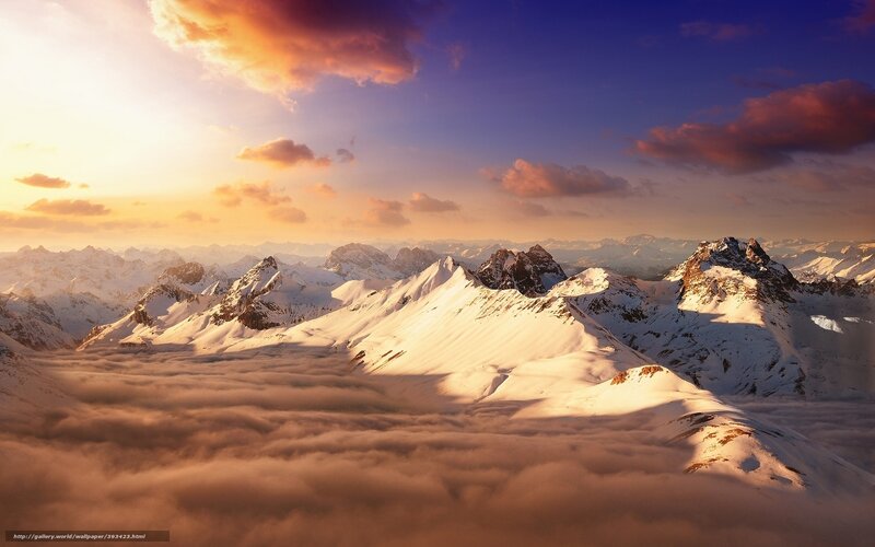 Snow-covered Mountains — White, Dramatic, Sunset, Photograph, Clouds