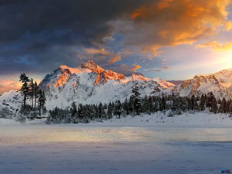 Snow-covered Mountains — White, Dramatic, Sunset, Photograph, Trees, Sky