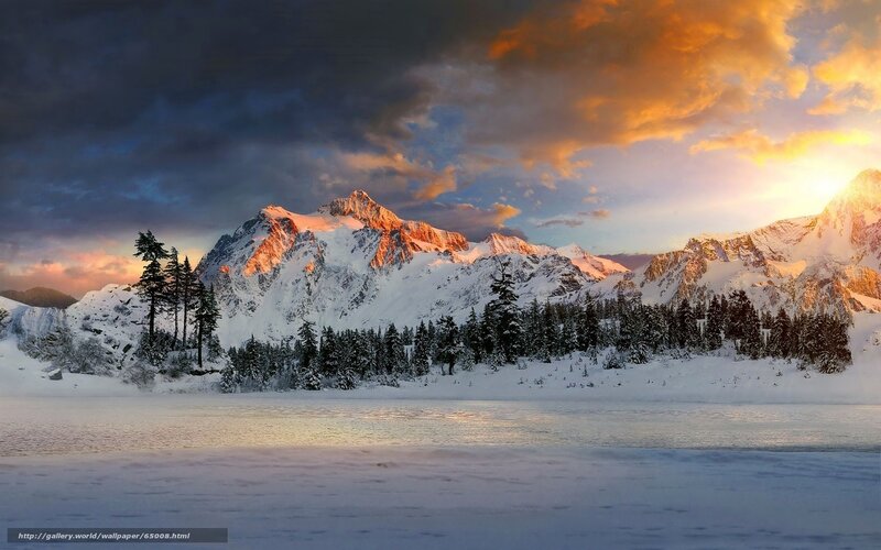 Snow-covered Mountains — White, Dramatic, Sunset, Photograph, Trees